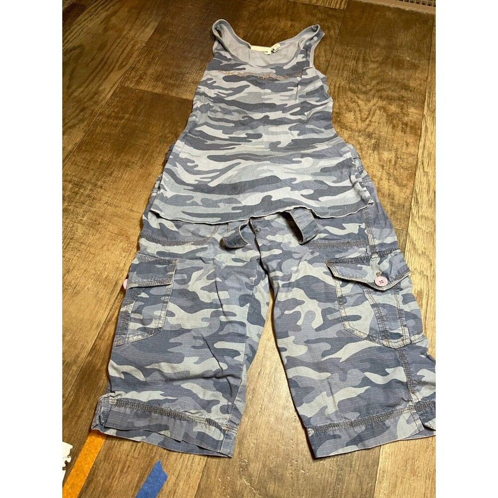 DKNY Jeans Outfit Tank Top Womens Small & Shorts 28x11 Blue Camo Camouflage